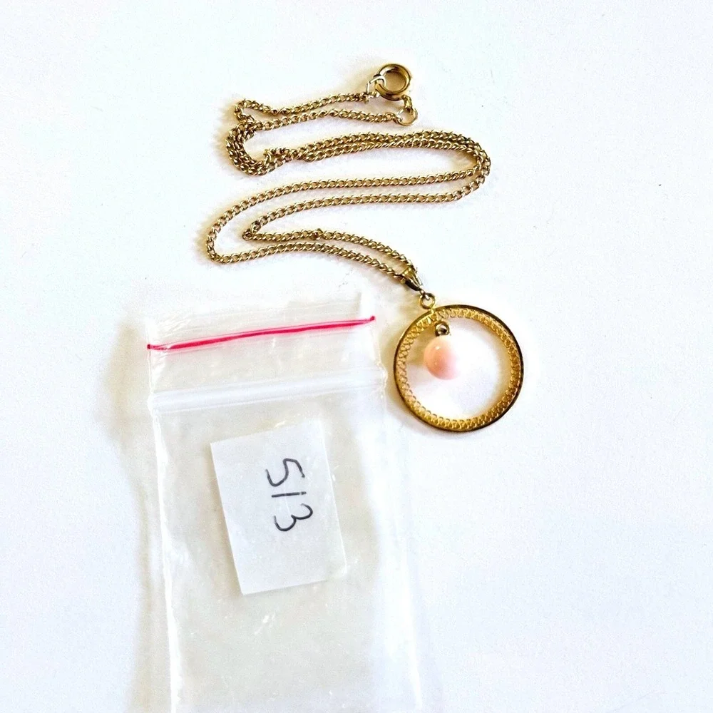 VTG Coral Necklace Pink Angel Skin Genuine Natural Gemstone 14k Gold‎ GP Italy